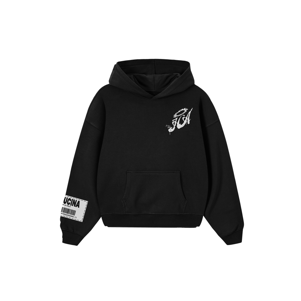 BLACK STAMP HOODIE – Hallucina